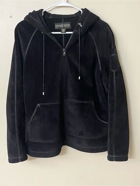 Kristen Blake Black Velour Hooded Zip Jacket